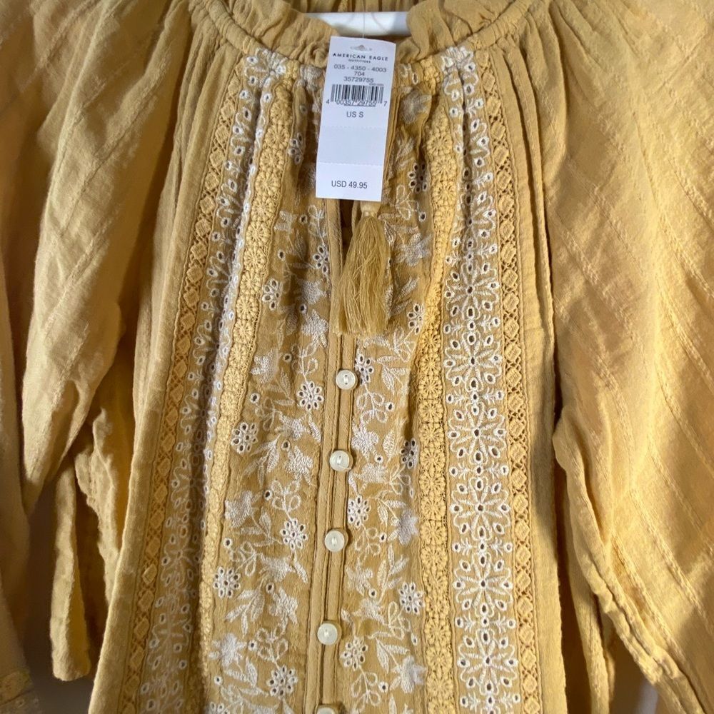 American Eagle Outfitters Butter Yellow Embroidered Blouse - Picture 3 of 4